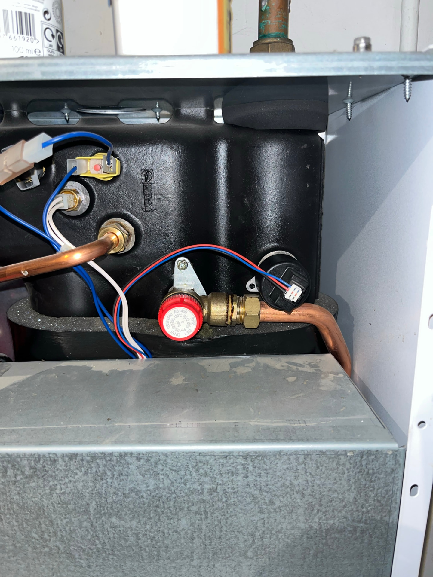 Boiler pressure relief valve and internal components checked during a service