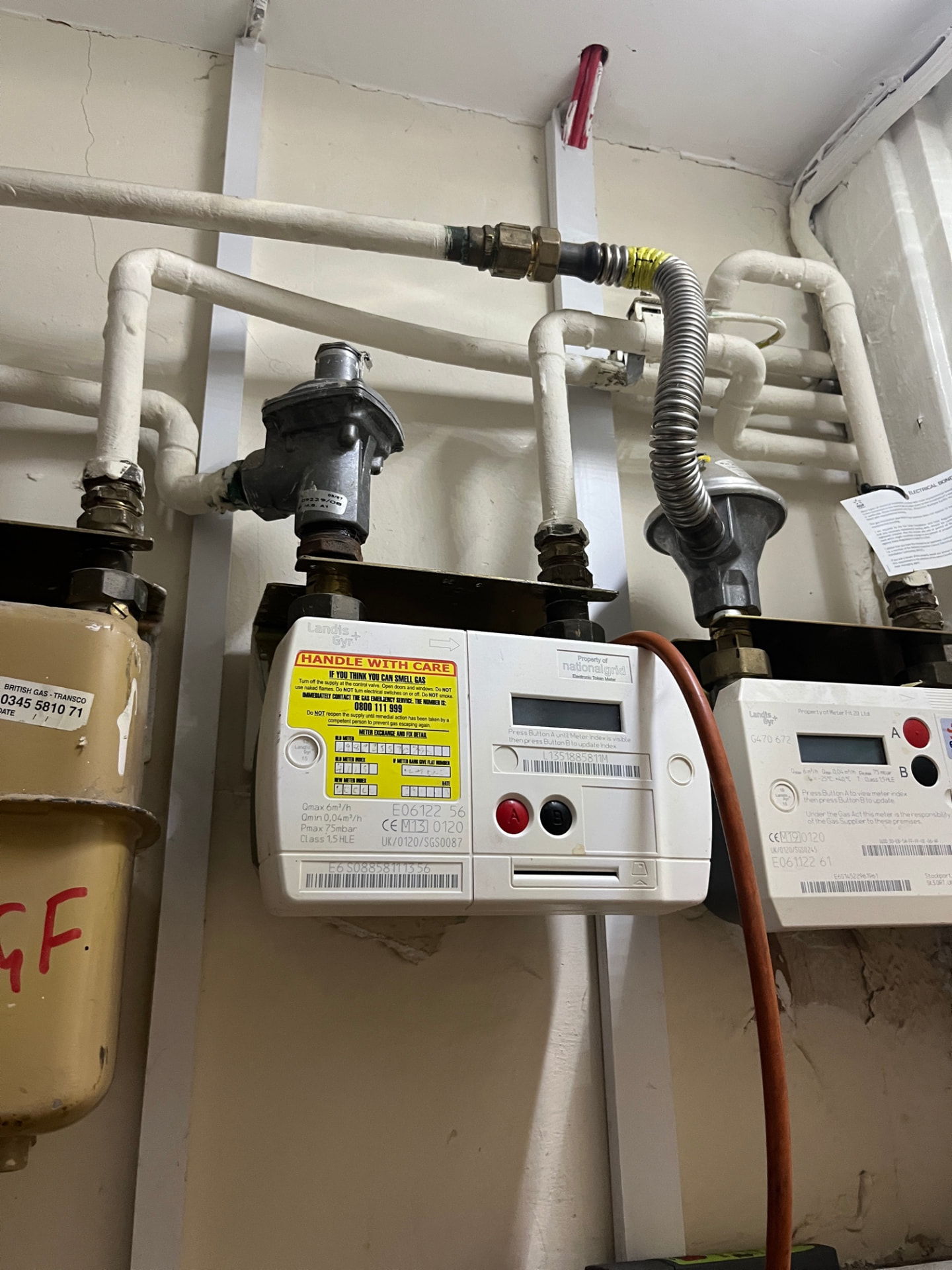 Gas meter and supply pipework checked during a gas boiler service and safety check